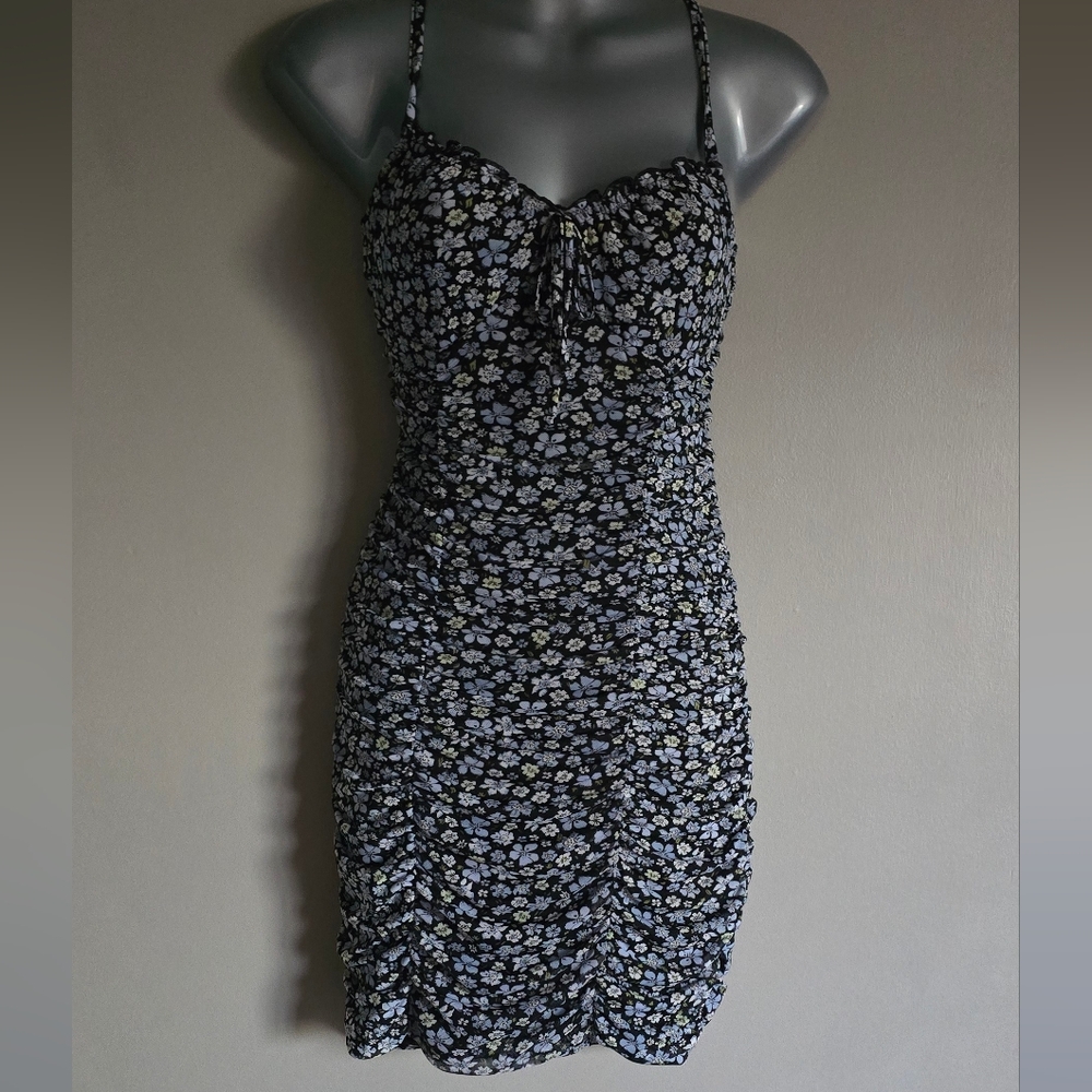 H&M Daisy Print Mini Dress Black White Size Small